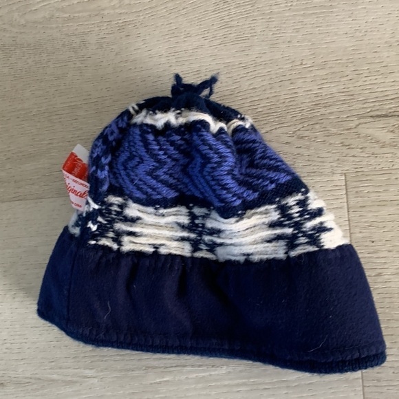 Wool Knit Pull on Vermont Hat Polar fair isle navy purple unisex snowflake - Picture 6 of 8